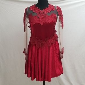 Formal Red Velvet and Lace dress size Small